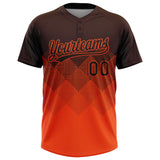 Custom Brown Orange 3D Gradient Square Shape Two-Button Unisex Softball Jersey