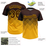Custom Brown Gold 3D Gradient Square Shape Two-Button Unisex Softball Jersey