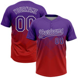 Custom Purple Red-White 3D Gradient Square Shape Two-Button Unisex Softball Jersey