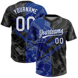 Custom Graffiti Pattern White Black-Royal 3D Scratch Two-Button Unisex Softball Jersey