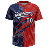 Custom Graffiti Pattern White Red-Navy 3D Scratch Two-Button Unisex Softball Jersey