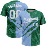 Custom Graffiti Pattern White Kelly Green-Light Blue 3D Scratch Two-Button Unisex Softball Jersey