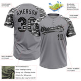 Custom Gray Vintage USA Flag-Black Salute To Service Camo Raglan Sleeves Two-Button Unisex Softball Jersey