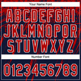 Custom Navy Red-White Distressed Scratch Brush Stroke Star Raglan Sleeves Two-Button Unisex Softball Jersey