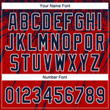 Custom Red Navy-White Distressed Scratch Brush Stroke Star Raglan Sleeves Two-Button Unisex Softball Jersey