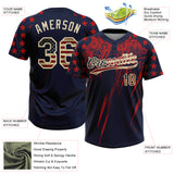 Custom Navy Vintage USA Flag Red-Cream Distressed Scratch Brush Stroke Star Raglan Sleeves Two-Button Unisex Softball Jersey