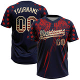 Custom Navy Vintage USA Flag Red-Cream Distressed Scratch Brush Stroke Star Raglan Sleeves Two-Button Unisex Softball Jersey
