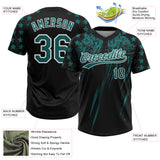 Custom Black Teal-White Distressed Scratch Brush Stroke Star Raglan Sleeves Two-Button Unisex Softball Jersey
