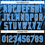 Custom Black Electric Blue-White Distressed Scratch Brush Stroke Star Raglan Sleeves Two-Button Unisex Softball Jersey