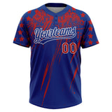 Custom Royal Red-White Distressed Scratch Brush Stroke Star Raglan Sleeves Two-Button Unisex Softball Jersey