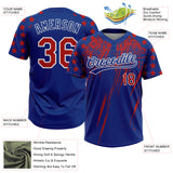 Custom Royal Red-White Distressed Scratch Brush Stroke Star Raglan Sleeves Two-Button Unisex Softball Jersey