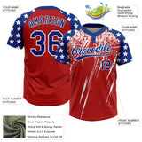 Custom Red Royal-White Distressed Scratch Brush Stroke Star Raglan Sleeves Two-Button Unisex Softball Jersey
