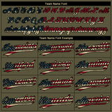 Custom Olive Black Pinstripe Vintage USA Flag Salute To Service Camo Raglan Sleeves Two-Button Unisex Softball Jersey