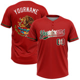 Custom Red Vintage Mexican Flag-White Mexico Two-Button Unisex Softball Jersey