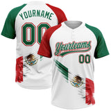 Custom White Kelly Green-Red The Abstract Wing With Mexican Flag Two-Button Unisex Softball Jersey