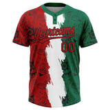 Custom Kelly Green Red Black-White Mexico Two-Button Unisex Softball Jersey