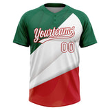 Custom Kelly Green White-Red Mexico Two-Button Unisex Softball Jersey