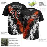 Custom Black Orange-White Dripping Splatter Cracked Texture Two-Button Unisex Softball Jersey