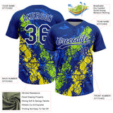 Custom Royal Neon Green Light Yellow-White Dripping Splatter Cracked Texture Two-Button Unisex Softball Jersey