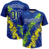 Custom Royal Neon Green Light Yellow-White Dripping Splatter Cracked Texture Two-Button Unisex Softball Jersey