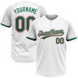 Custom White Kelly Green-Red Ethnic Aztec Mexican Heritage Two-Button Unisex Softball Jersey