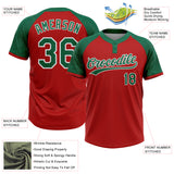 Custom Red Kelly Green-White Ethnic Aztec Mexican Heritage Two-Button Unisex Softball Jersey