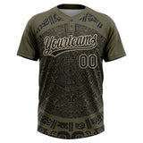 Custom Olive Black-Cream Ethnic Aztec Mexican Heritage Two-Button Unisex Softball Jersey