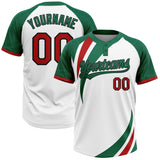 Custom White Red Kelly Green-Black Mexico Two-Button Unisex Softball Jersey