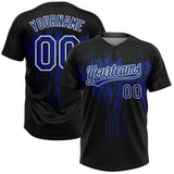 Custom Black Royal-White Dripping Splatter Paint Two-Button Unisex Softball Jersey