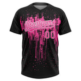 Custom Black Pink-White Dripping Splatter Paint Two-Button Unisex Softball Jersey
