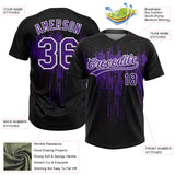 Custom Black Purple-White Dripping Splatter Paint Two-Button Unisex Softball Jersey