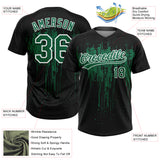 Custom Black Kelly Green-White Dripping Splatter Paint Two-Button Unisex Softball Jersey