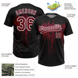Custom Black Crimson-White Dripping Splatter Paint Two-Button Unisex Softball Jersey