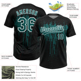 Custom Black Teal-White Dripping Splatter Paint Two-Button Unisex Softball Jersey