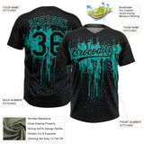 Custom Black Aqua Dripping Splatter Paint Two-Button Unisex Softball Jersey