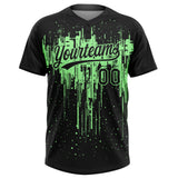 Custom Black Pea Green Dripping Splatter Paint Two-Button Unisex Softball Jersey