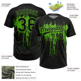 Custom Black Aurora Green Dripping Splatter Paint Two-Button Unisex Softball Jersey