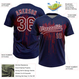 Custom Navy Crimson-White Dripping Splatter Paint Two-Button Unisex Softball Jersey