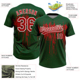 Custom Green Red-White Dripping Splatter Paint Two-Button Unisex Softball Jersey