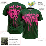 Custom Green Pink-Black Dripping Splatter Paint Two-Button Unisex Softball Jersey