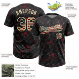 Custom Black Vintage USA Flag Crimson-Cream 3D Pattern Design Abstract Network Two-Button Unisex Softball Jersey