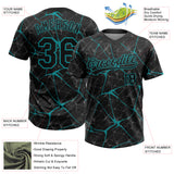 Custom Black Teal 3D Pattern Design Abstract Network Two-Button Unisex Softball Jersey