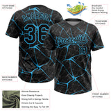 Custom Black Sky Blue 3D Pattern Design Abstract Network Two-Button Unisex Softball Jersey