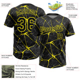Custom Black Light Yellow 3D Pattern Design Abstract Network Two-Button Unisex Softball Jersey