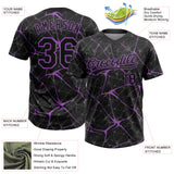 Custom Black Medium Purple 3D Pattern Design Abstract Network Two-Button Unisex Softball Jersey