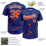 Custom Royal Orange-White 3D Pattern Design Abstract Network Two-Button Unisex Softball Jersey