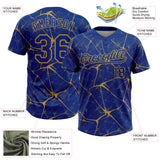 Custom Royal Old Gold 3D Pattern Design Abstract Network Two-Button Unisex Softball Jersey