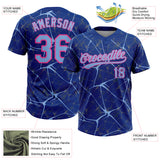 Custom Royal Light Blue-Pink 3D Pattern Design Abstract Network Two-Button Unisex Softball Jersey