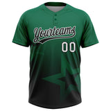 Custom Kelly Green Black-White Gradient Style Twinkle Star Two-Button Unisex Softball Jersey