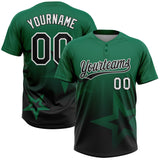 Custom Kelly Green Black-White Gradient Style Twinkle Star Two-Button Unisex Softball Jersey